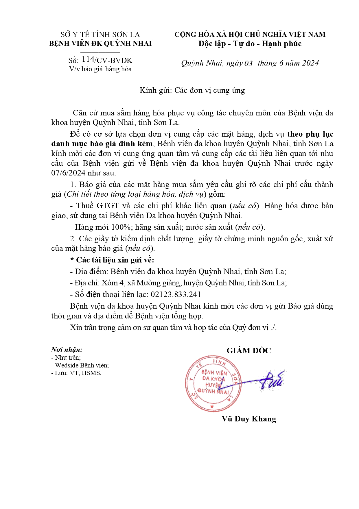 Báo giá hàng hóa (Quạt điều hòa hơi nước)