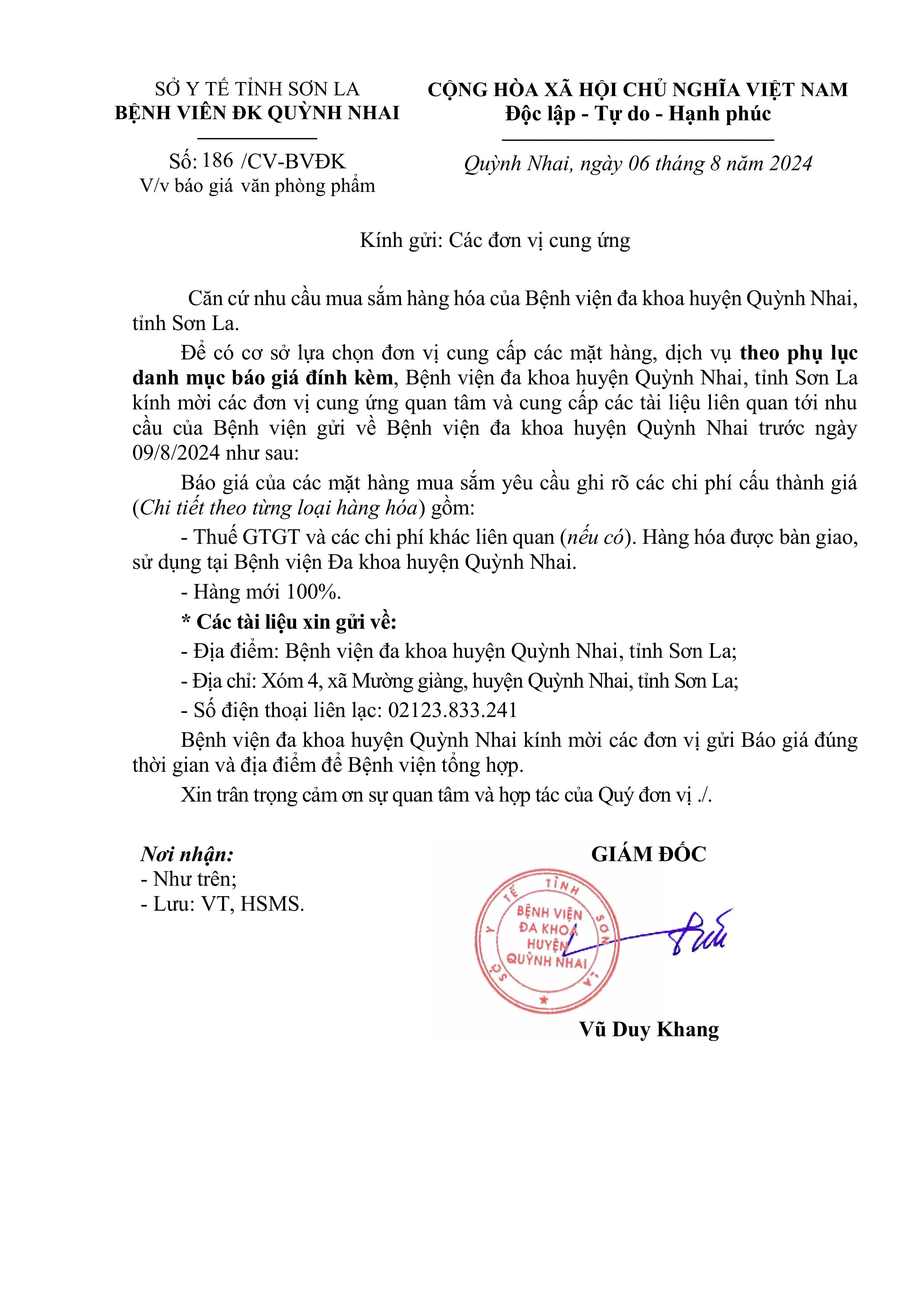 Thông tin báo giá văn phòng phẩm