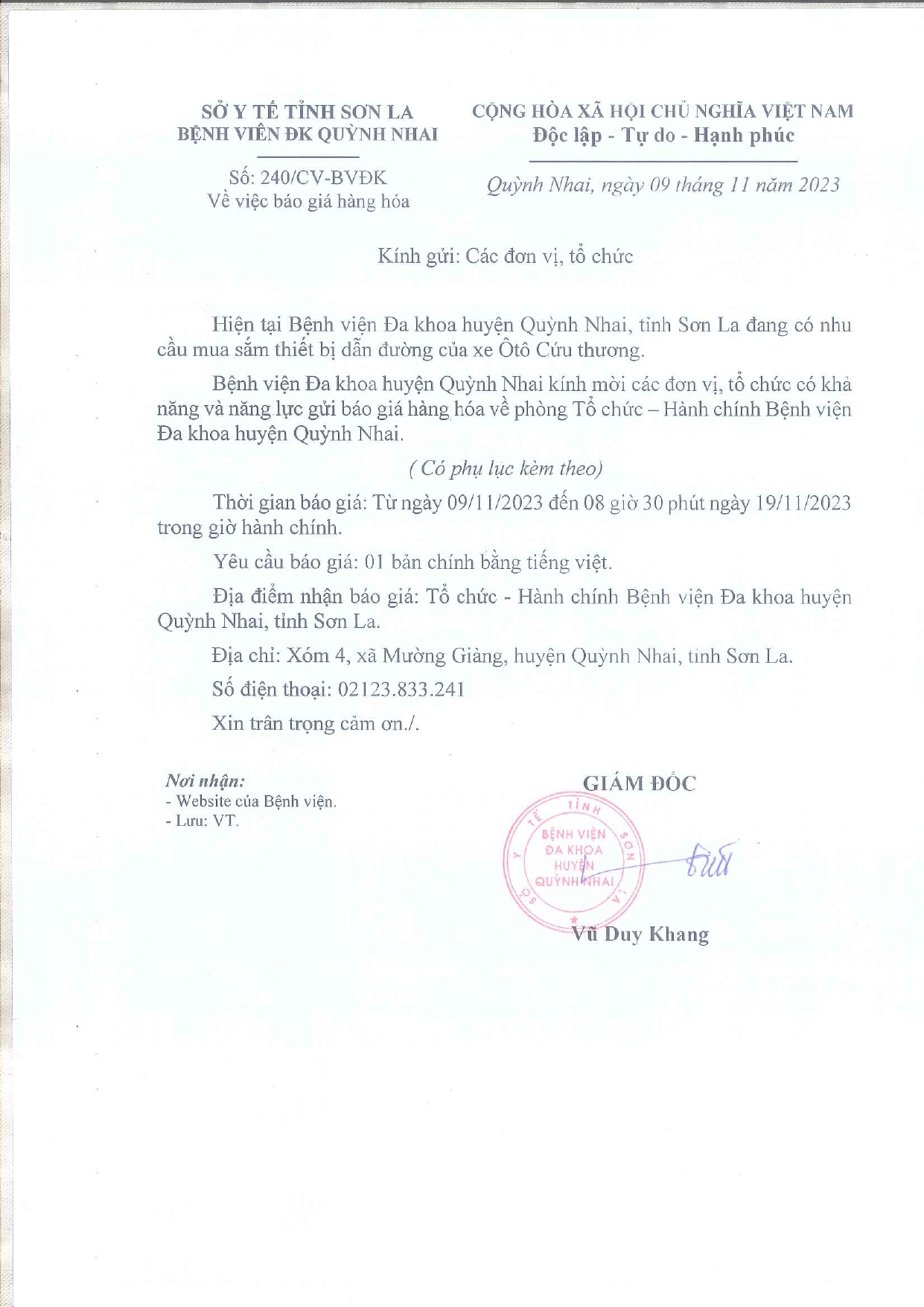 Báo giá hàng hóa (Thiết bị dẫn đường của xe oto cứu thương)