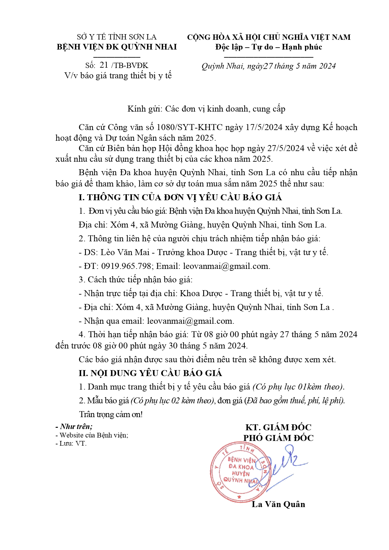 Báo giá trang thiết bị y tế