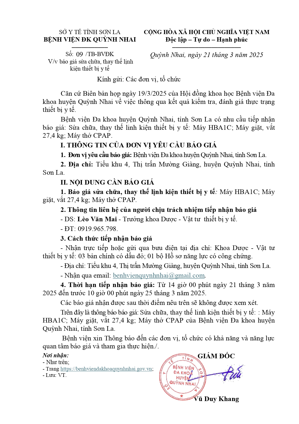 Thông báo sửa chữa, thay thế linh kiện