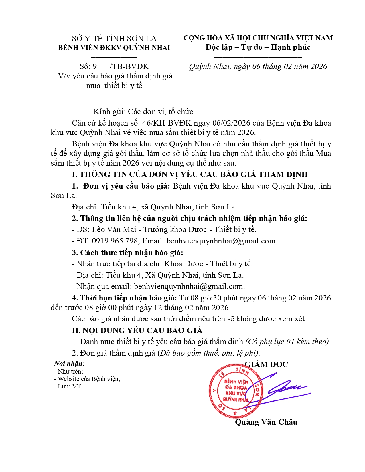 Báo giá thẩm định giá mua thiết bị y tế